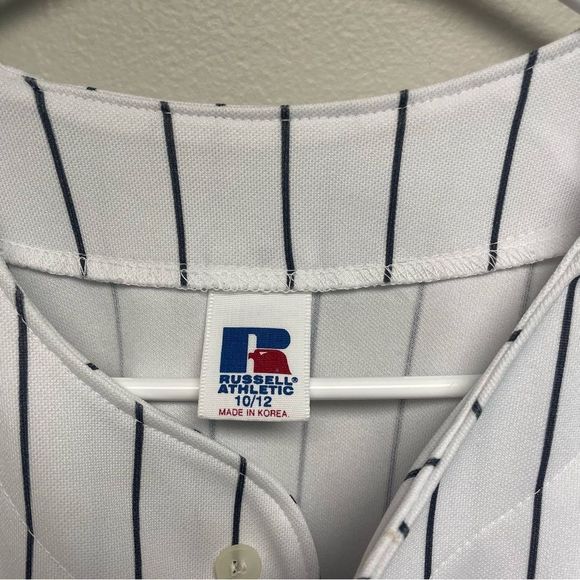Russell Athletic New York Yankees Pinstripe Button Down Jersey Size 10/12 - Picture 5 of 7